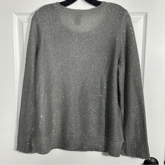 Ann Taylor size XL gray sparkly open weave sweater, lightweight, date night - Picture 6 of 10